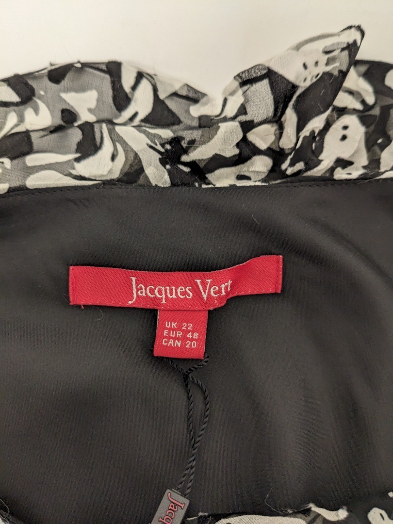 Jacques Vert Patterned Frill Dress Silk Blend Black White UK 22 – New