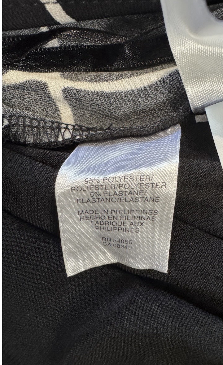 Jones New York Black/White Geometric Knit V-Neck Wrap Ruched Stretch 10