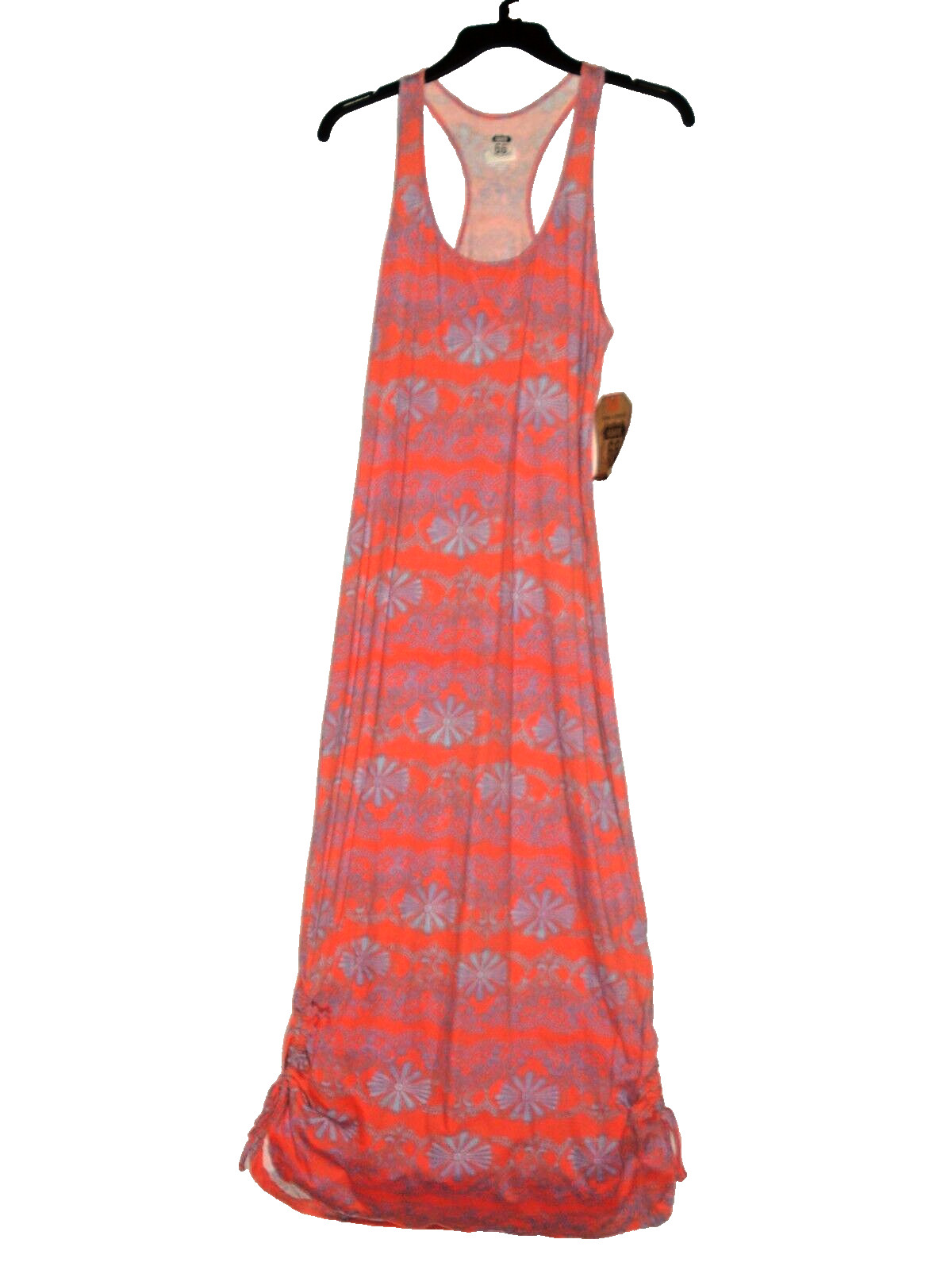 Route 66 Womens Dress Small Maxi Blue Orange Tropical Beach Sleeveless Racerback