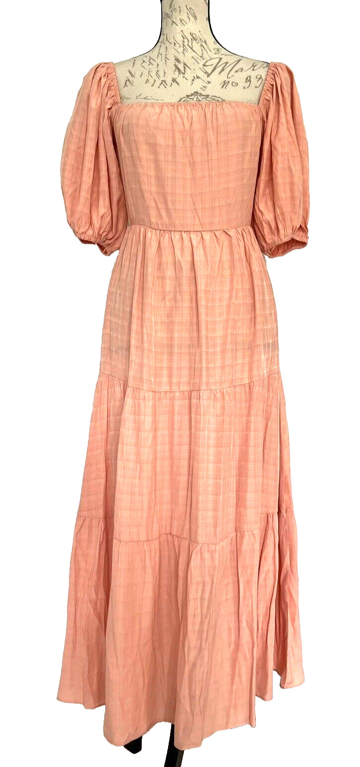NSR NEW Women’s Light Coral Tiered Peasant Off Shoulder Dress Smocked Size S