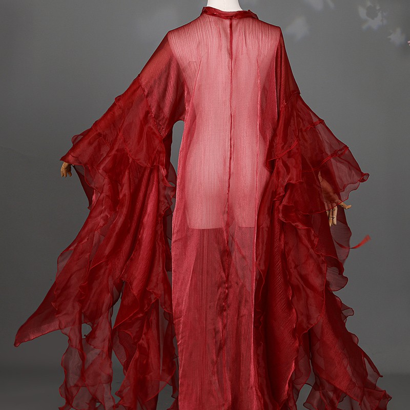 Fairy Hanfu Chiffon Cloak Cardigan Wide Sleeved Coat Wrinkled Chinese Costume