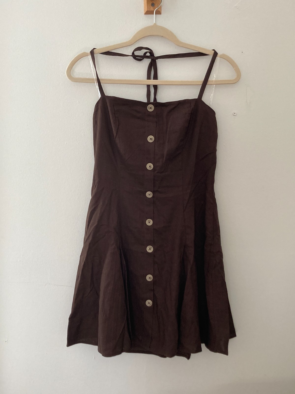 Women Button-Front Halter Mini A-Line Dress – Wild Fable Brown S