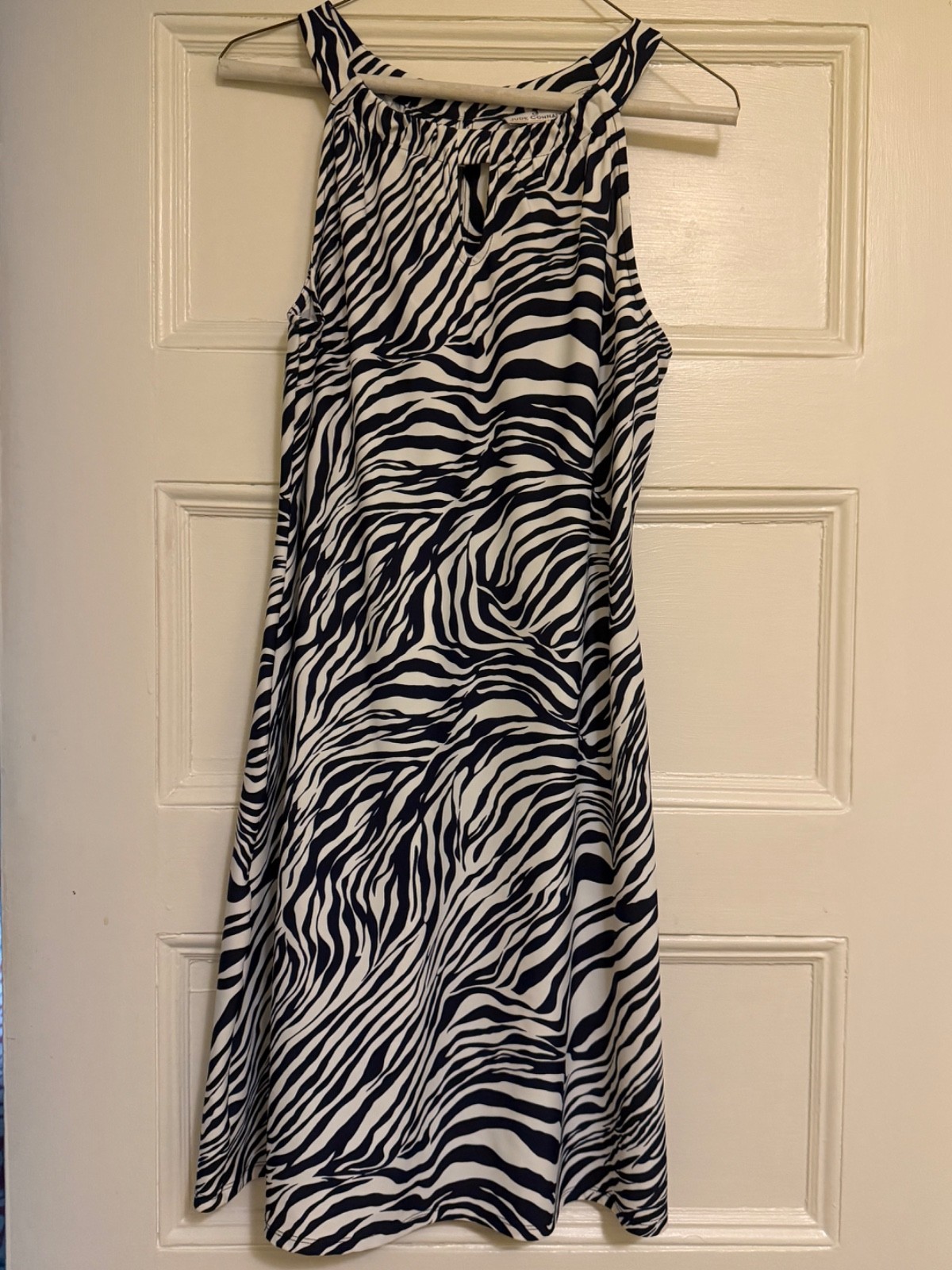 NWT JUDE CONNALLY Keyhole Halter Tank Dress Size M Navy Zebra Print $158
