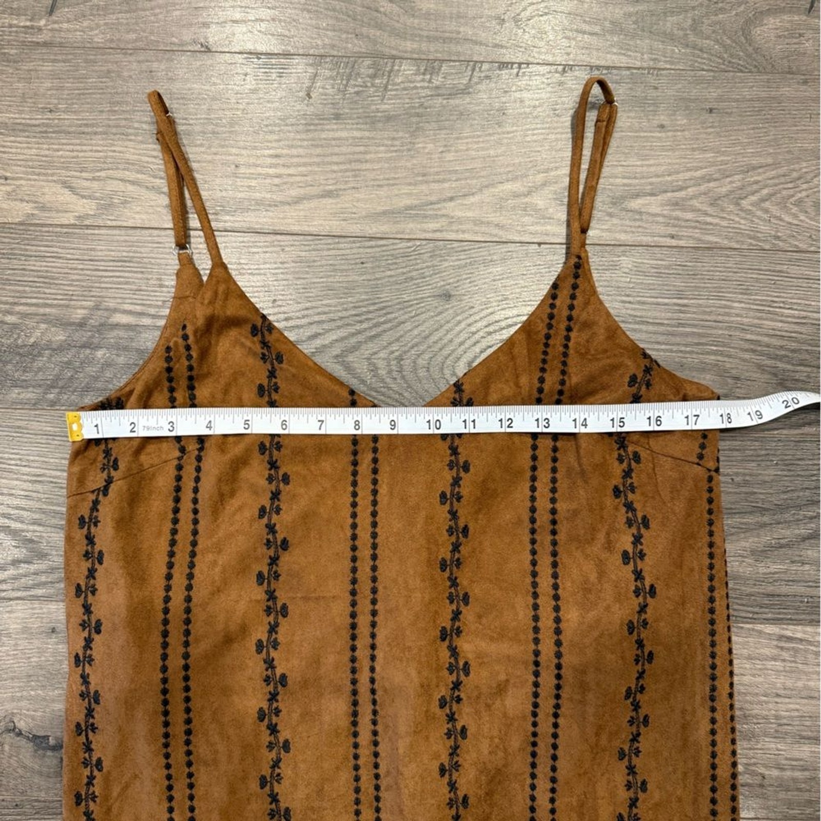 Honey Belle Mini Brown Suede Dress with Black Floral Accents Women’s Size M. NWT