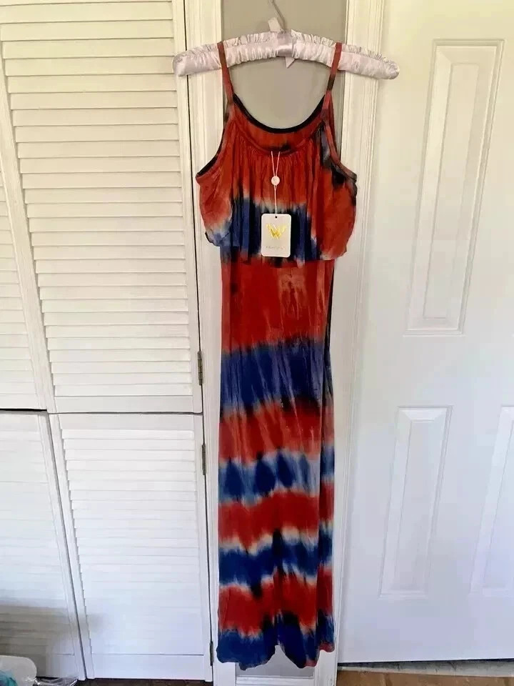 Tie Dye Maxi Tank Dress Sundress Medium Orange
