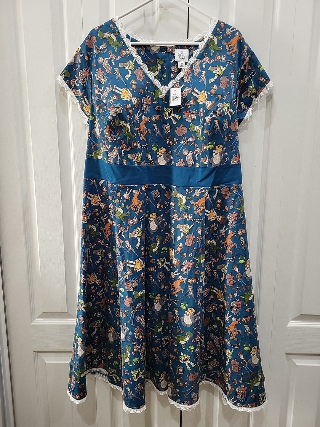 3X Disney Dress Shop Pixar Toy Story Graphic Print Teal Belted A Line Midi Pinup