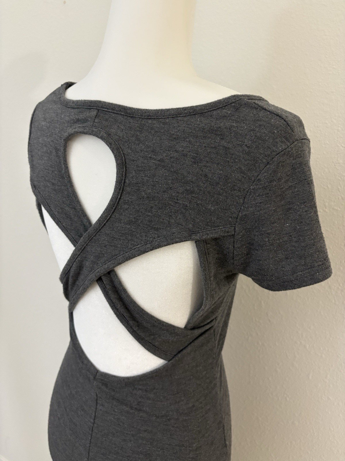 Japanese Brand Charcoal Open Back Cross Strap Maxi Dress F