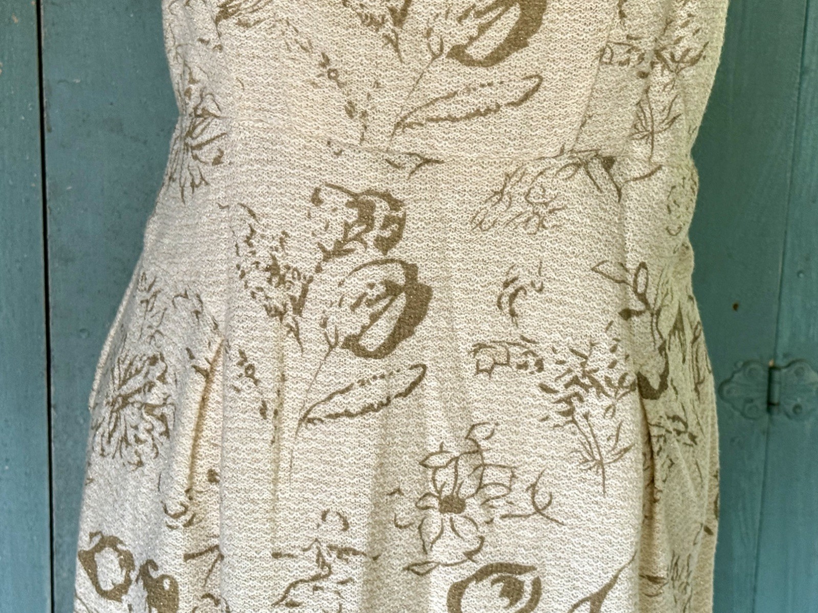 Moulinette Soeurs Sheath Dress Brocade Jacquard Cream Gold Peplum Open Back 6
