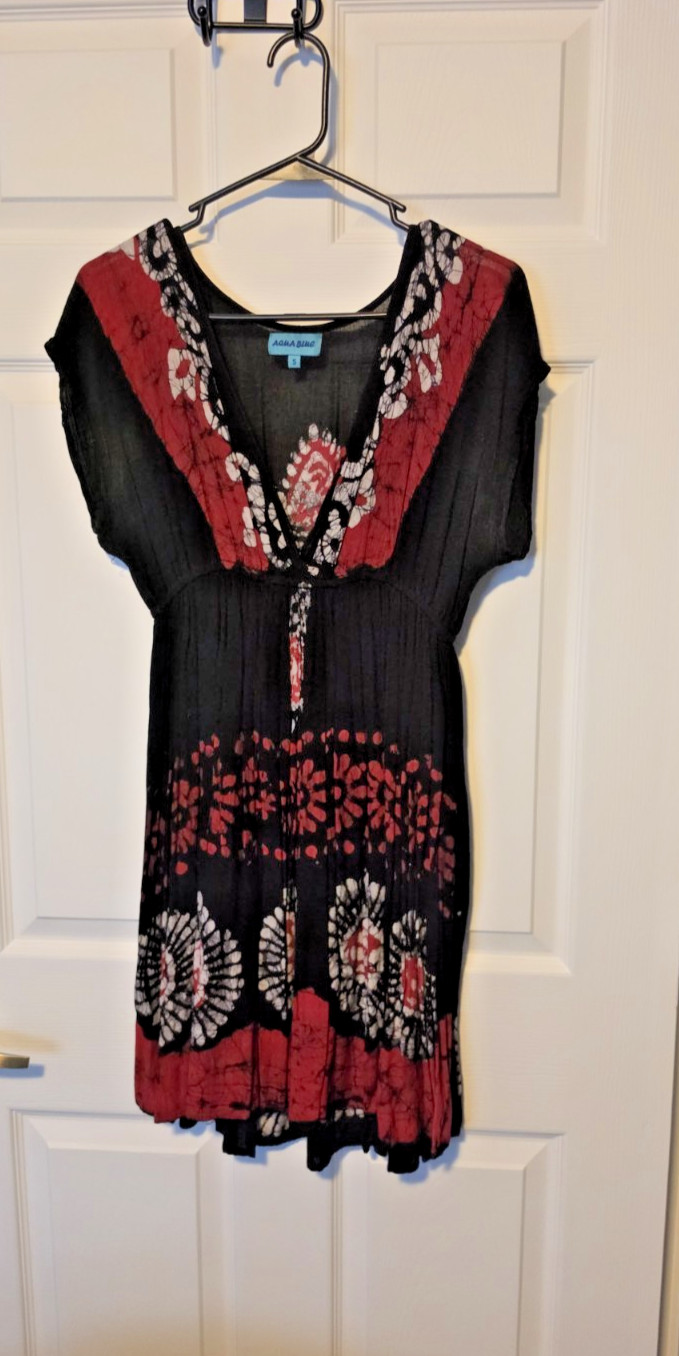 VTG Batik Crinkle Empire Waist Dress SMALL: HIPPIE/ FESTIVAL/ RAVE/ BOHO/ Y2K