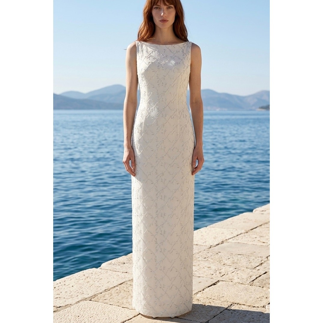 VTG 90s Ivory Embroidered Bridal Gown Size 2 Minimal Wedding Dress Nicole Miller