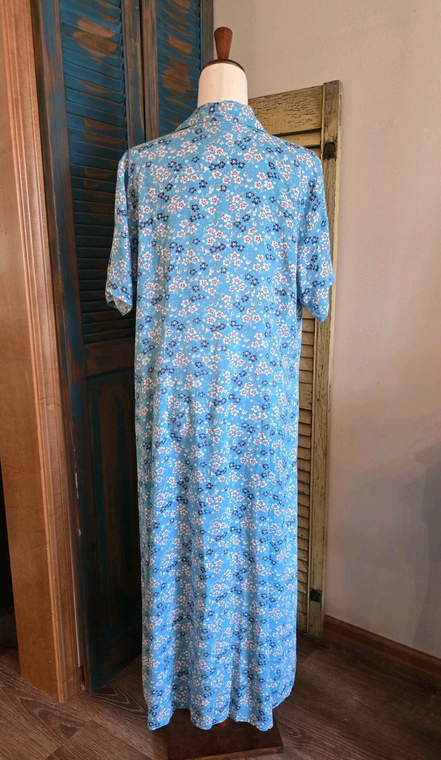 Denim & Co Ditsy Floral Full Button Front Rayon Maxi Dress 1X Blue Cottagecore