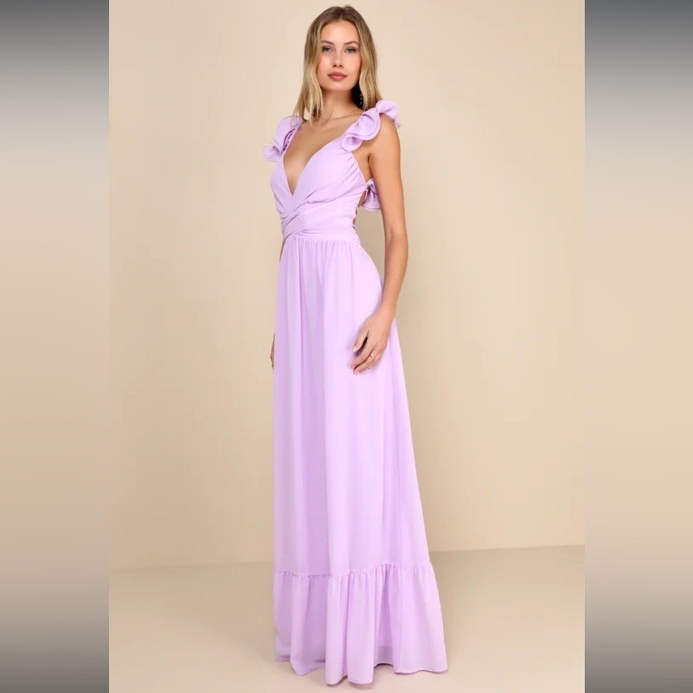 NWT- Soiree Celebration Purple Ruffled Lace-Up Dress