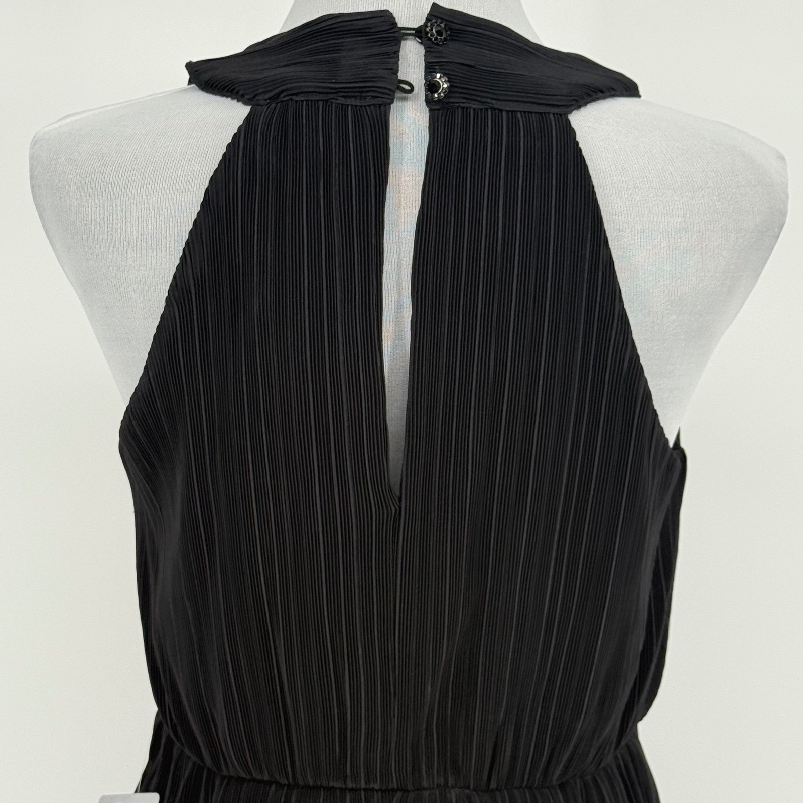 CIEBON Black Pleated Bias Cut Ruffle Mini Dress Size S NWT
