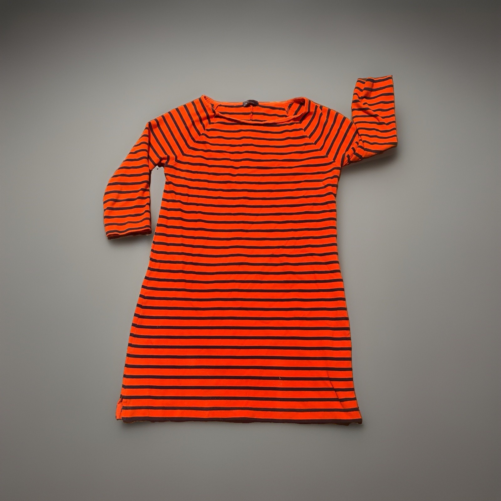 GAP Striped Knit Shift Dress M Orange/Blue 3/4 Sleeve Crew Neck Pockets