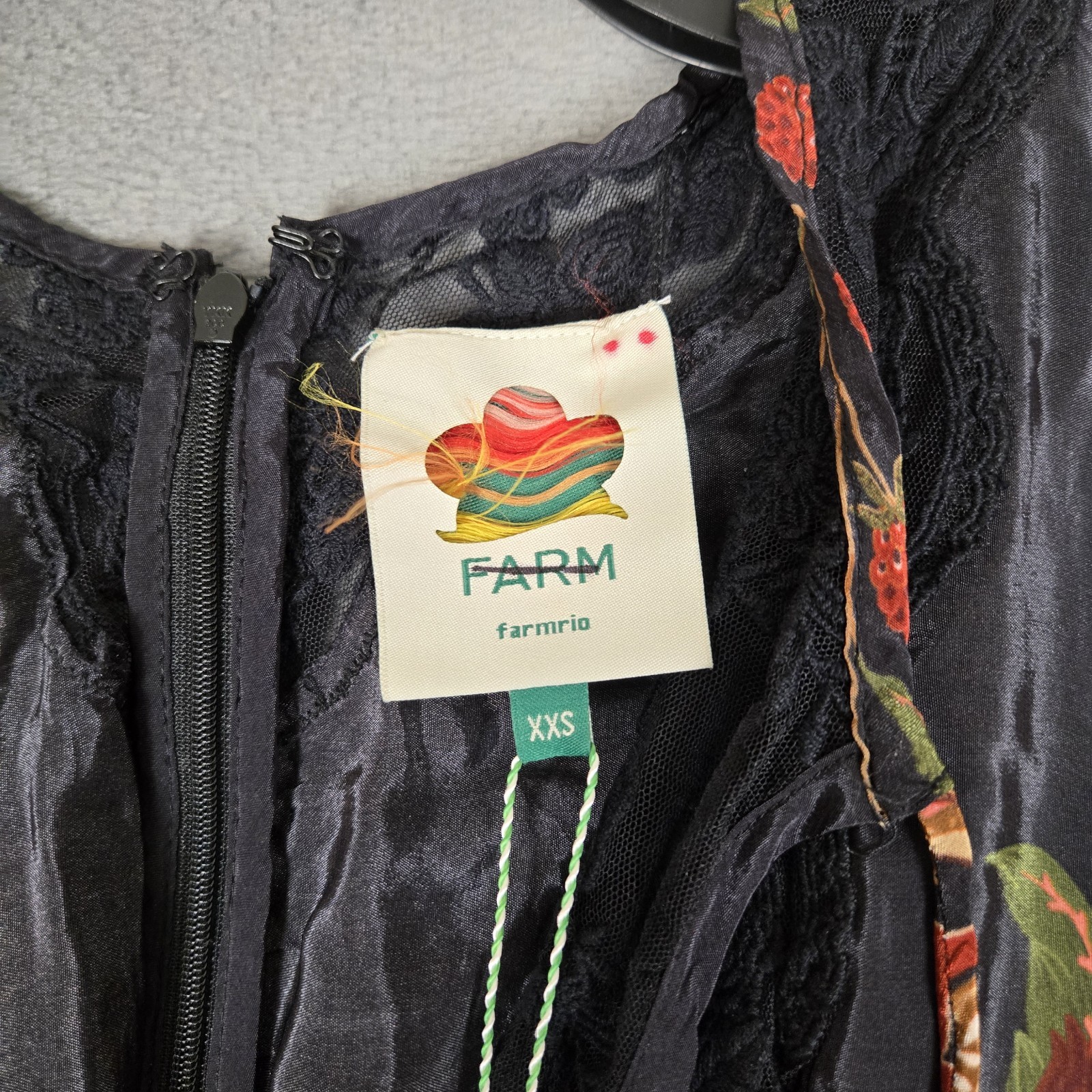 Farm Rio Black Berry Garden Mini Womens 2XS Dress Black Embroidered ⭐️Brand New
