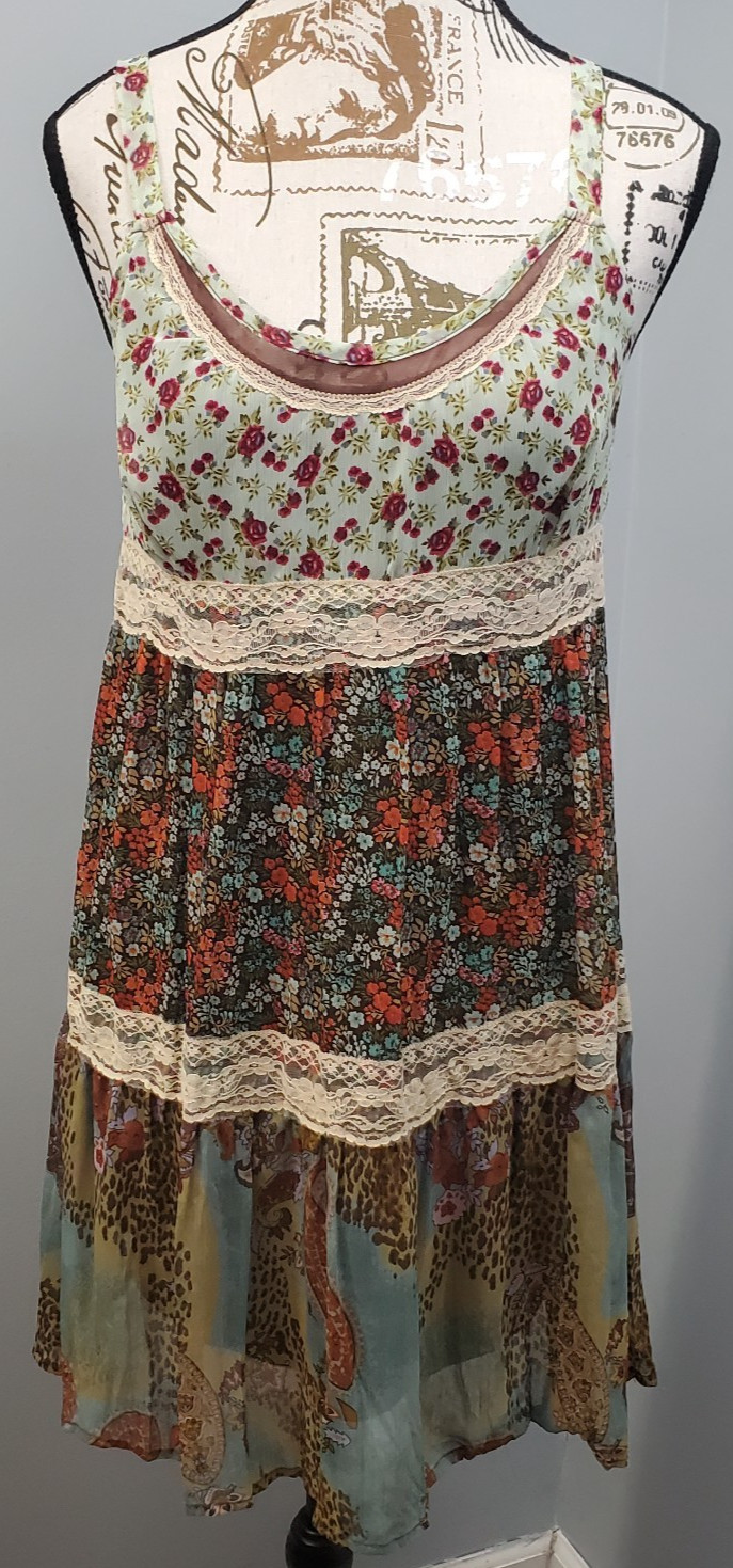 American Rag Cie Midi Dress Womens Small Multi Floral Lace Trim Boho Cottagecore
