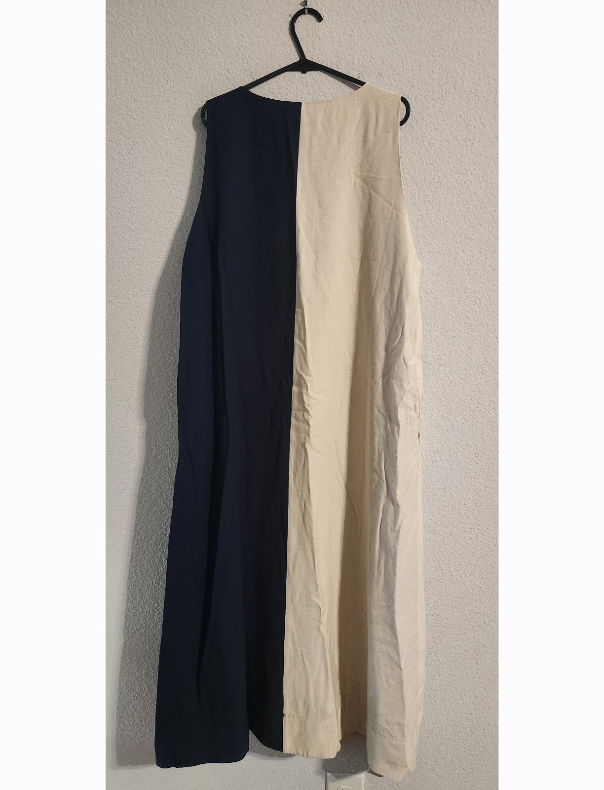 Pomander Place by Tuckernuck Tan & Navy Sallie Dress V-neck Midi A-line size XL