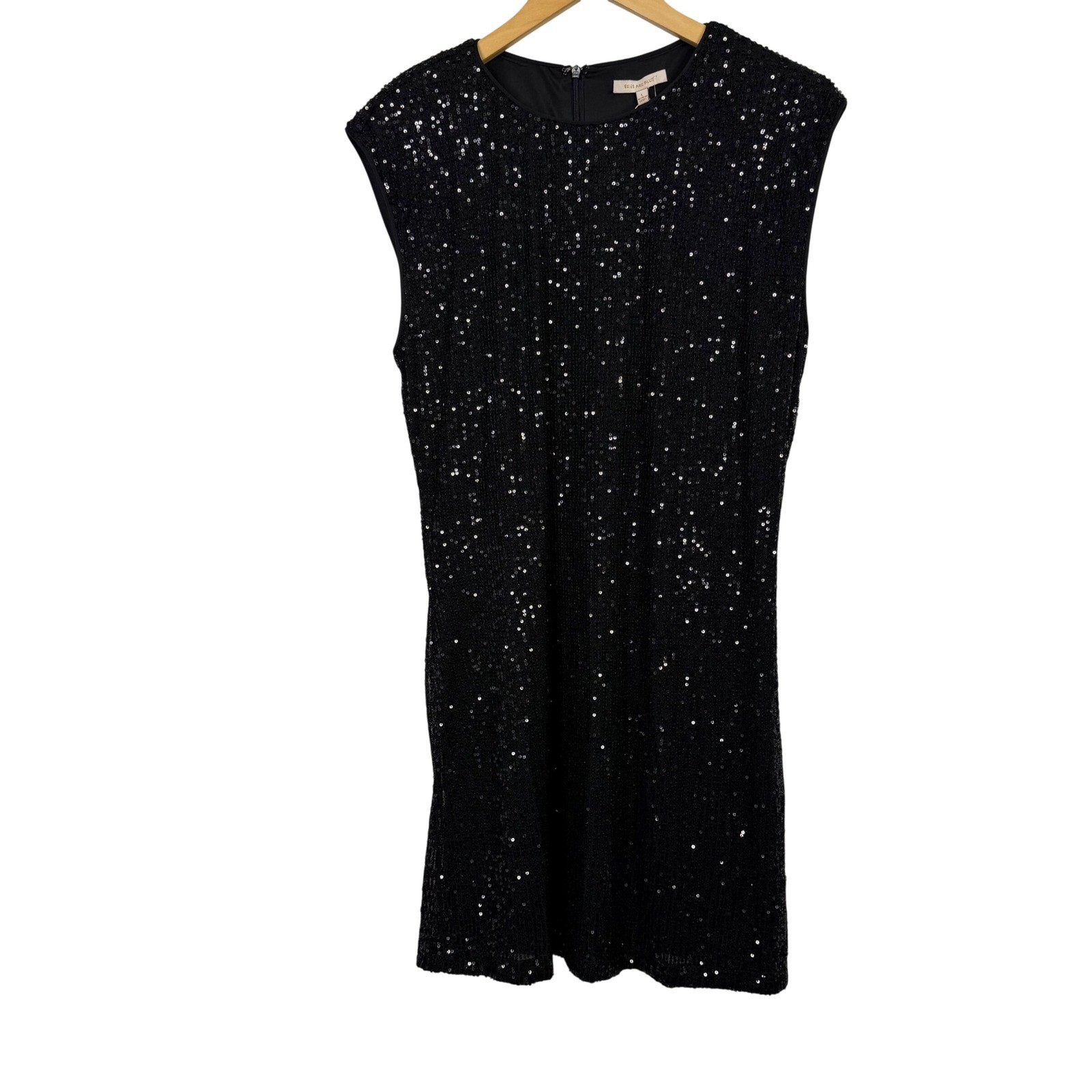 Skies Are Blue Womens Black Sequin Sleeveless Shift Dress Size L NWT