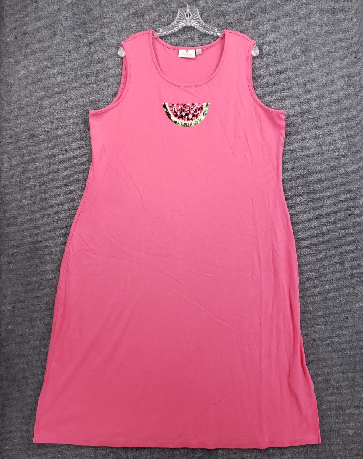 Quacker Factory Tank Dress Womens XL Pink Midi Watermelon Sleeveless Embellished