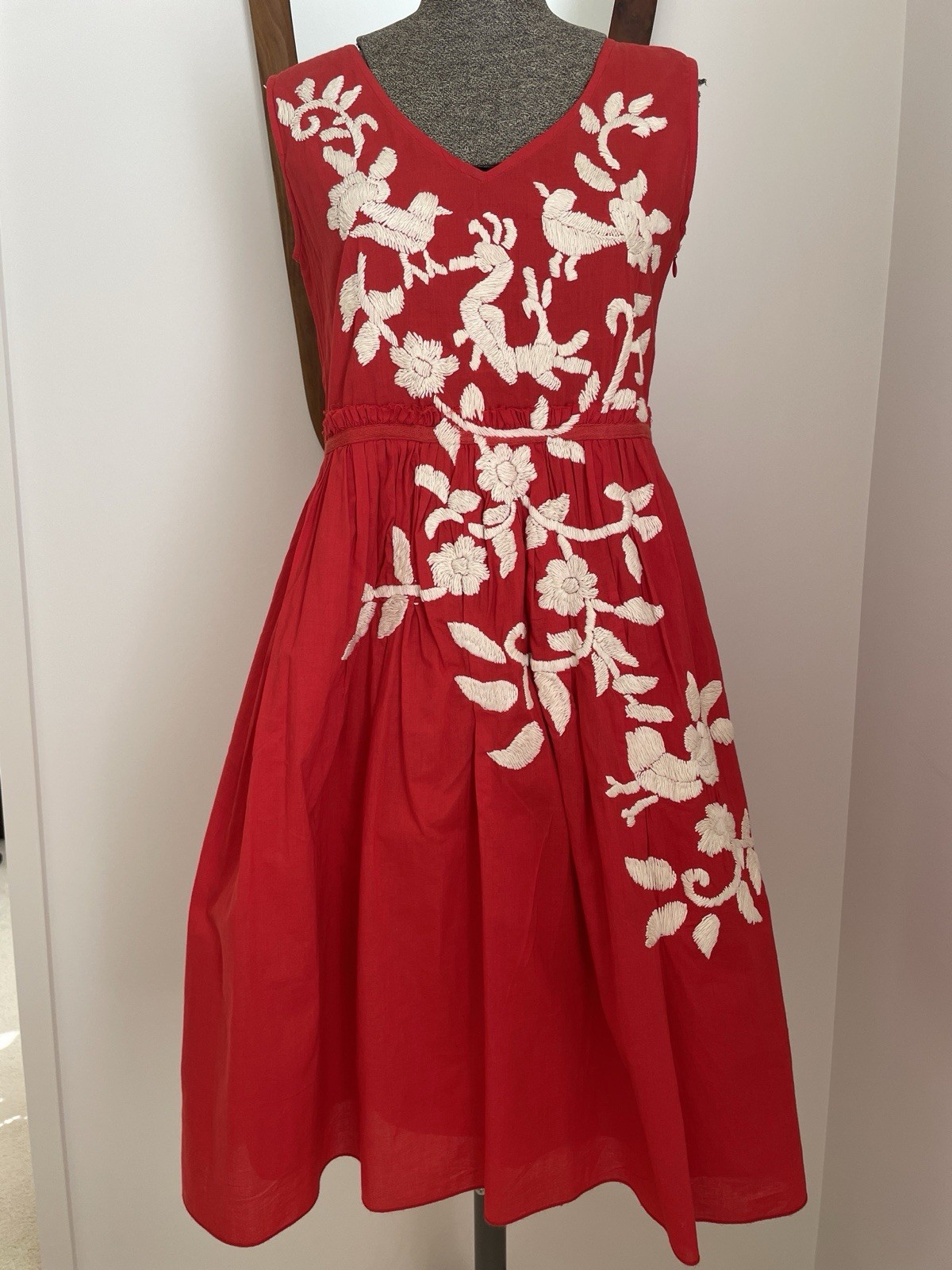 Husk Red Mexican Embroidered Boho Dress