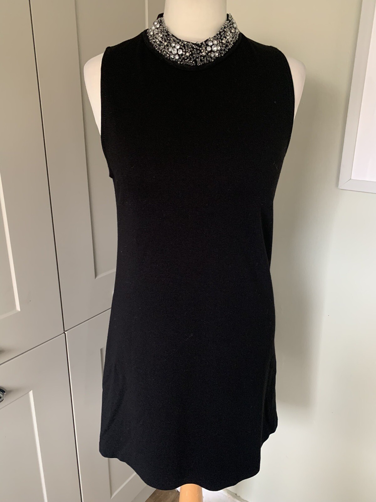 Cortefiel Woman Black Embellished Tunic Top Dress Size L
