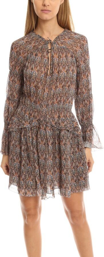 IRO Lyz Mini Dress S 6 Women’s Casual Printed Ruffled Boho Sheer Short NEW 42968