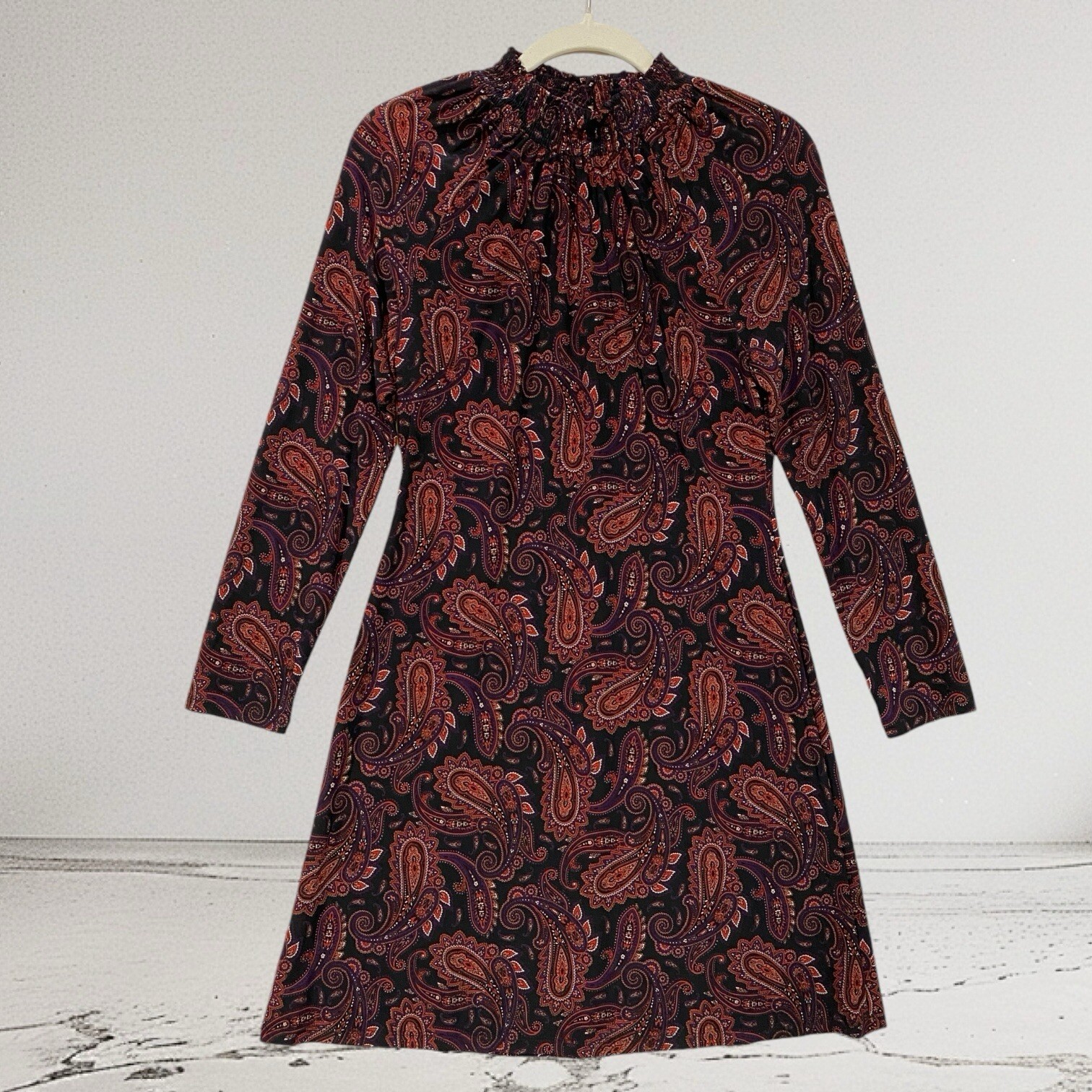 Tommy Hilfiger Paisley Smocked Mock Neck Dress Size 4 Elegant Summer Chic $129