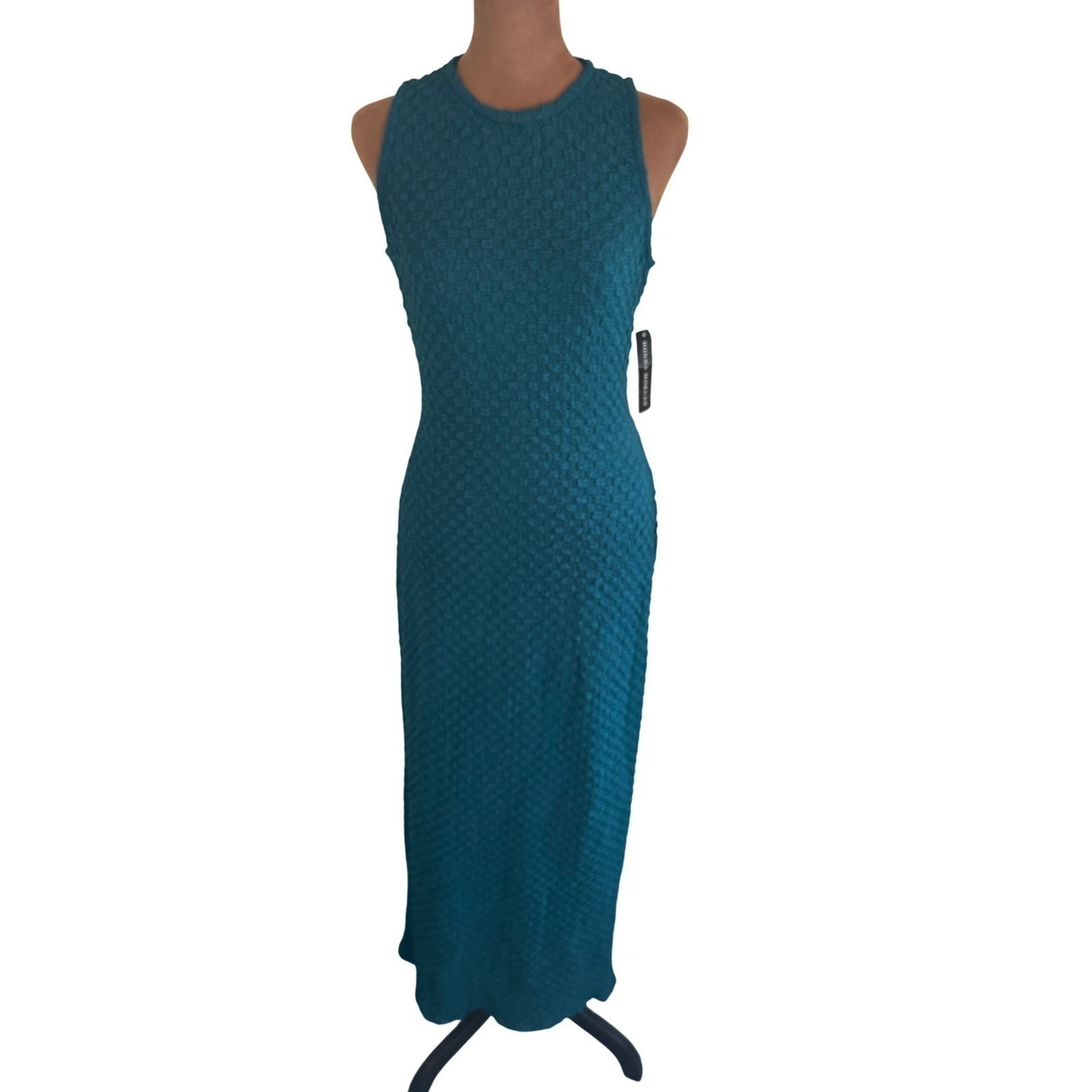 Donna Morgan Teal Maxi Dress Textured Knit Cutout Back Stretch NWT 6 Sleek