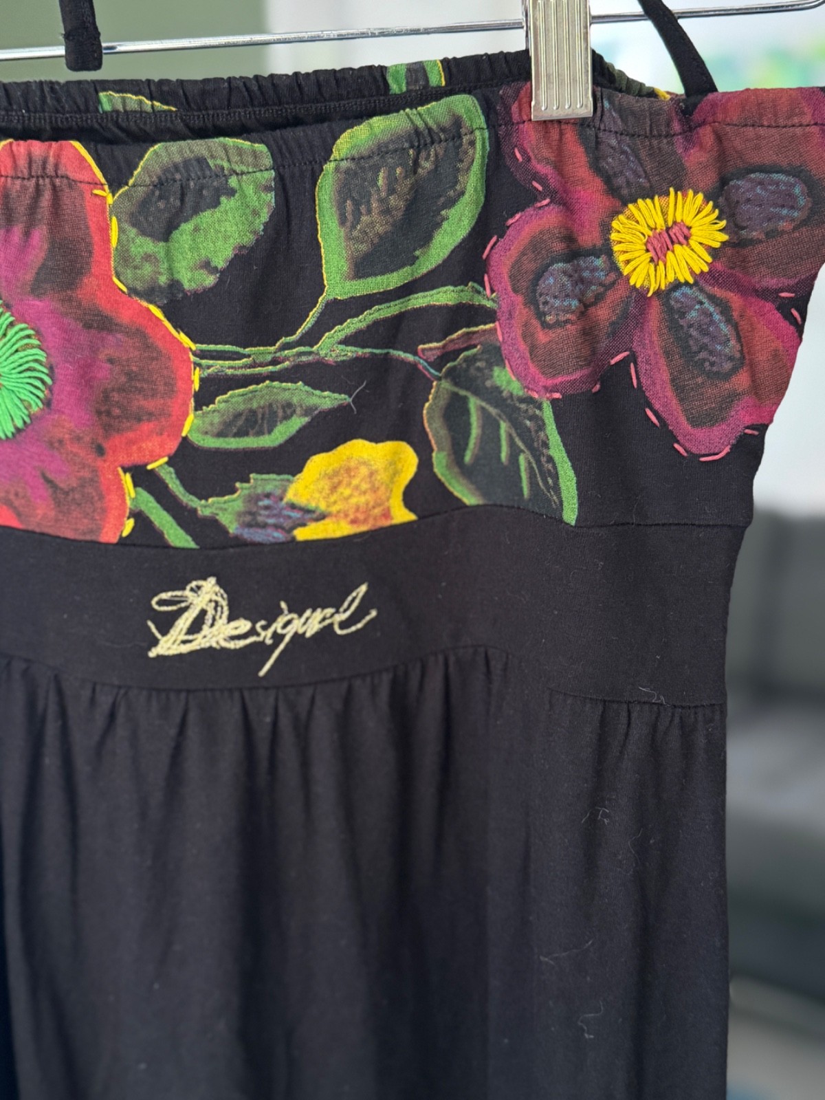 Desigual Womens Strapless Mini Dress Black Floral Boho Pockets
