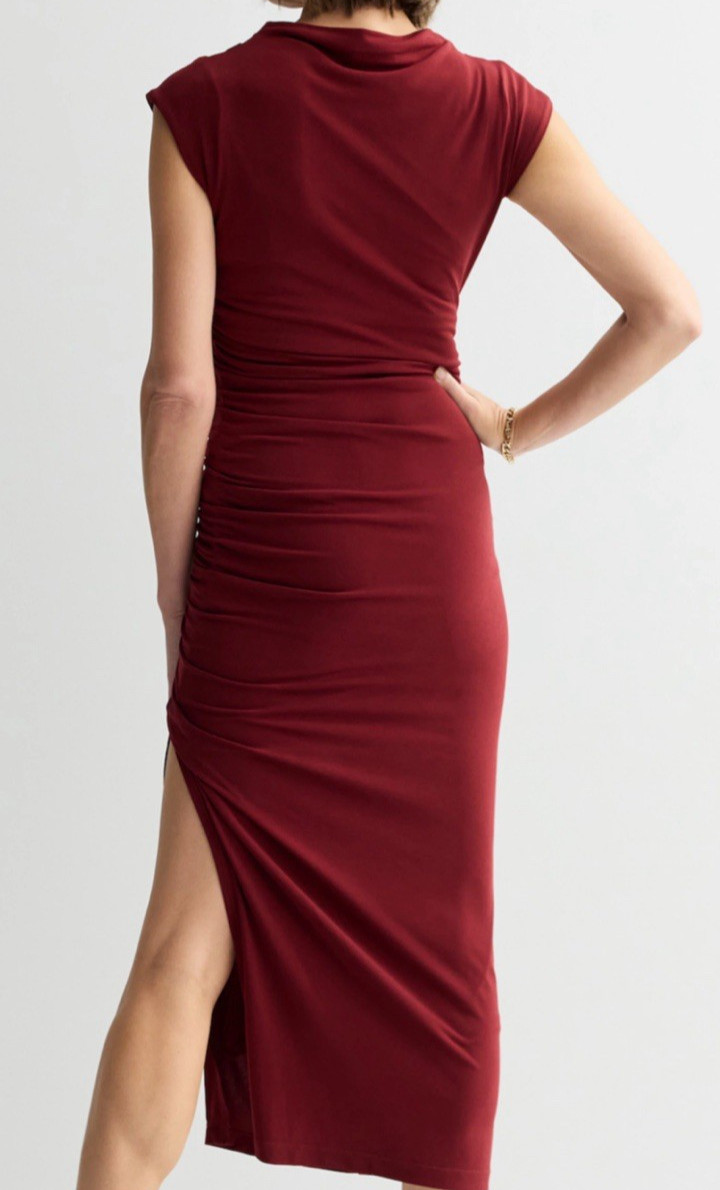 Robbie Bee Bodycon Lined Side Slit Funnel Neck Rouched Long Size XL Dress