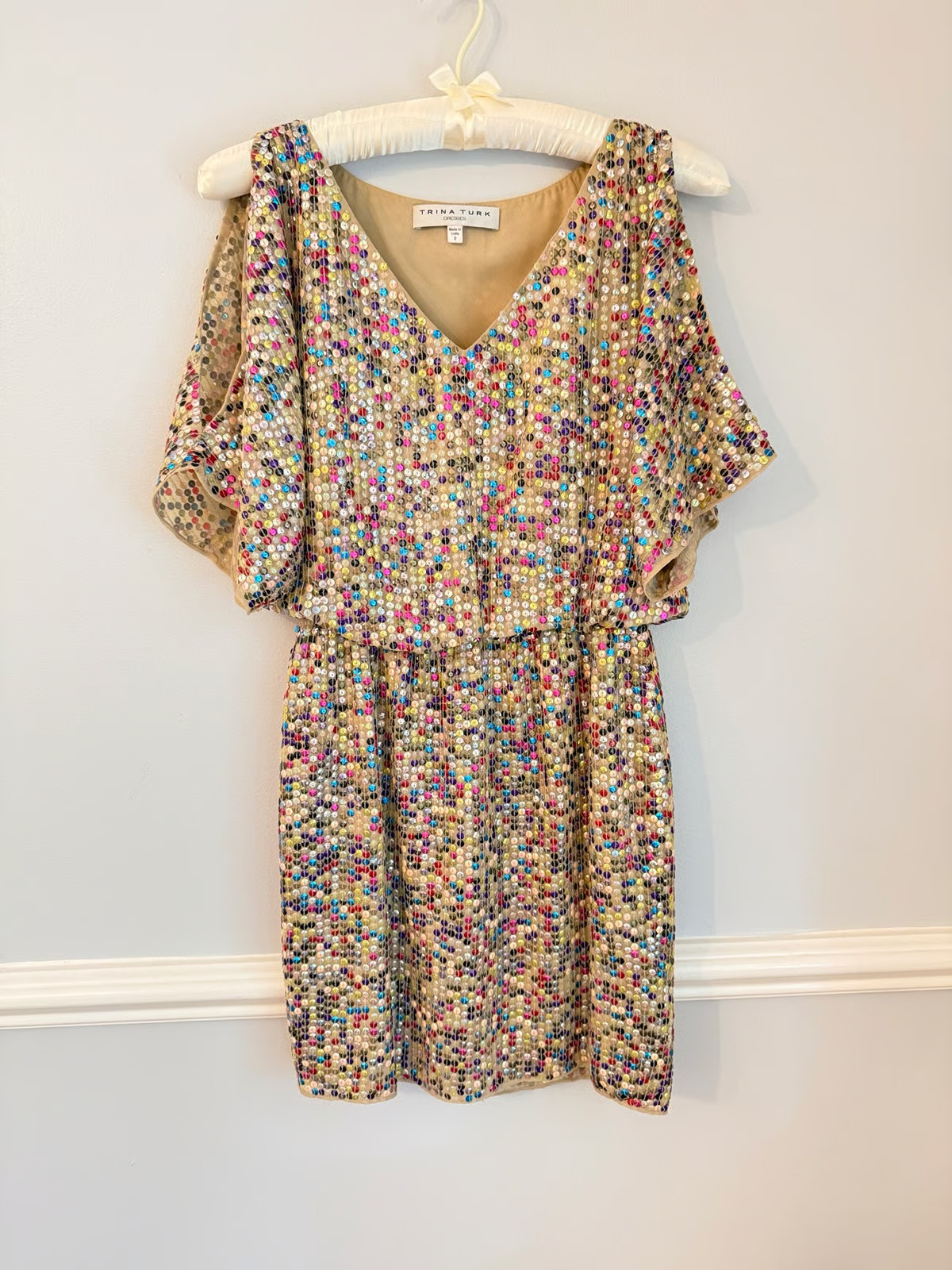 Dress Trina Turk Multicolor Sequin Cold Shoulder Cocktail Dress Size 0