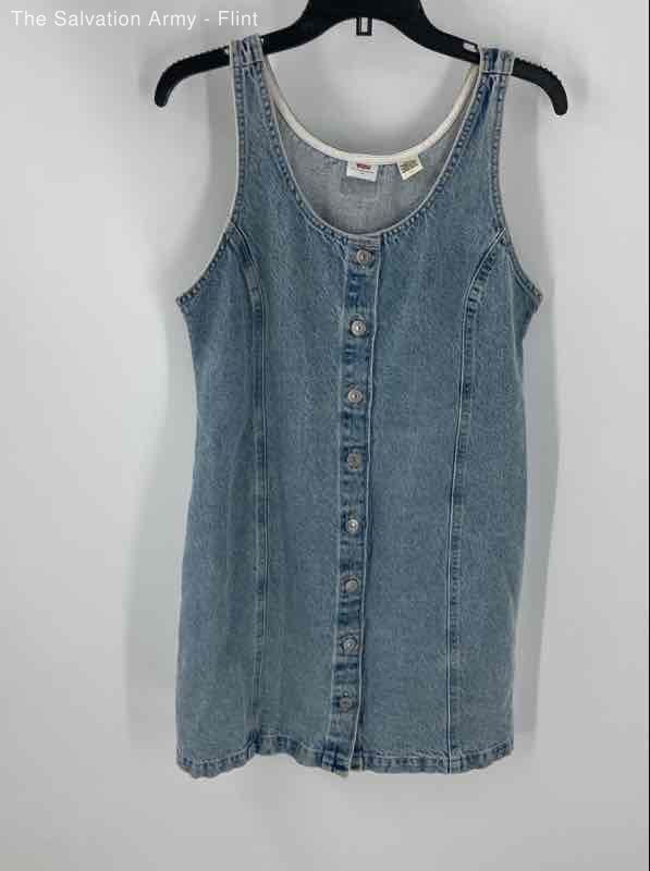 Levi’s Womens Blue Sleeveless Scoop Neck Button Front Denim Mini Dress Size M