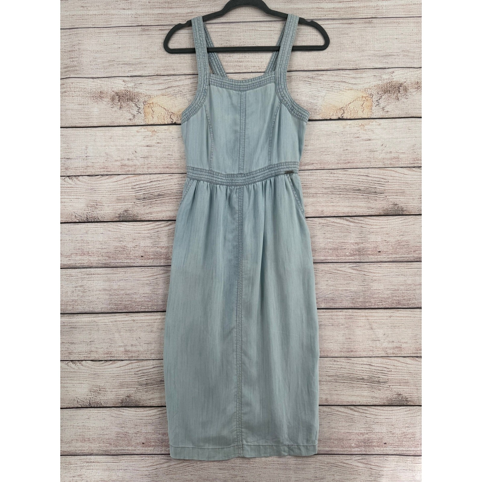 prAna Chambray Sun Drifter Midi Dress Womens XS Light Blue Back Zip Sleeveless