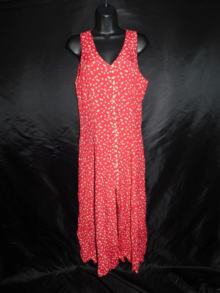 Vintage Jody S 9 Red Floral Sleeveless Midi Dress Pearl Button Front Cottagecore