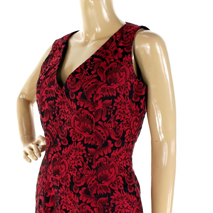 B Michael ~ Red & Black Jacquard V-Neck Flounce Party Dress 6 NEW $275