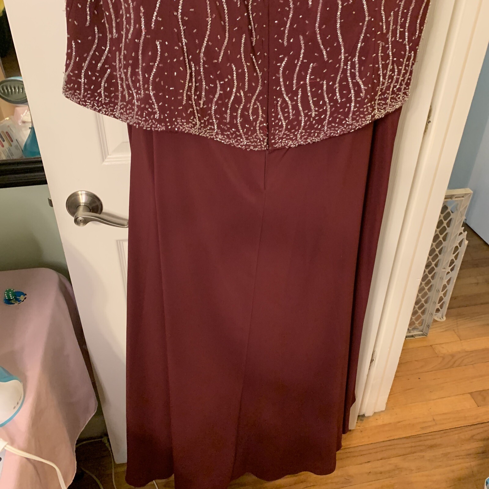 Sleeveless Full Length Lined Gown, Please See Measurements, Maroon, Beading