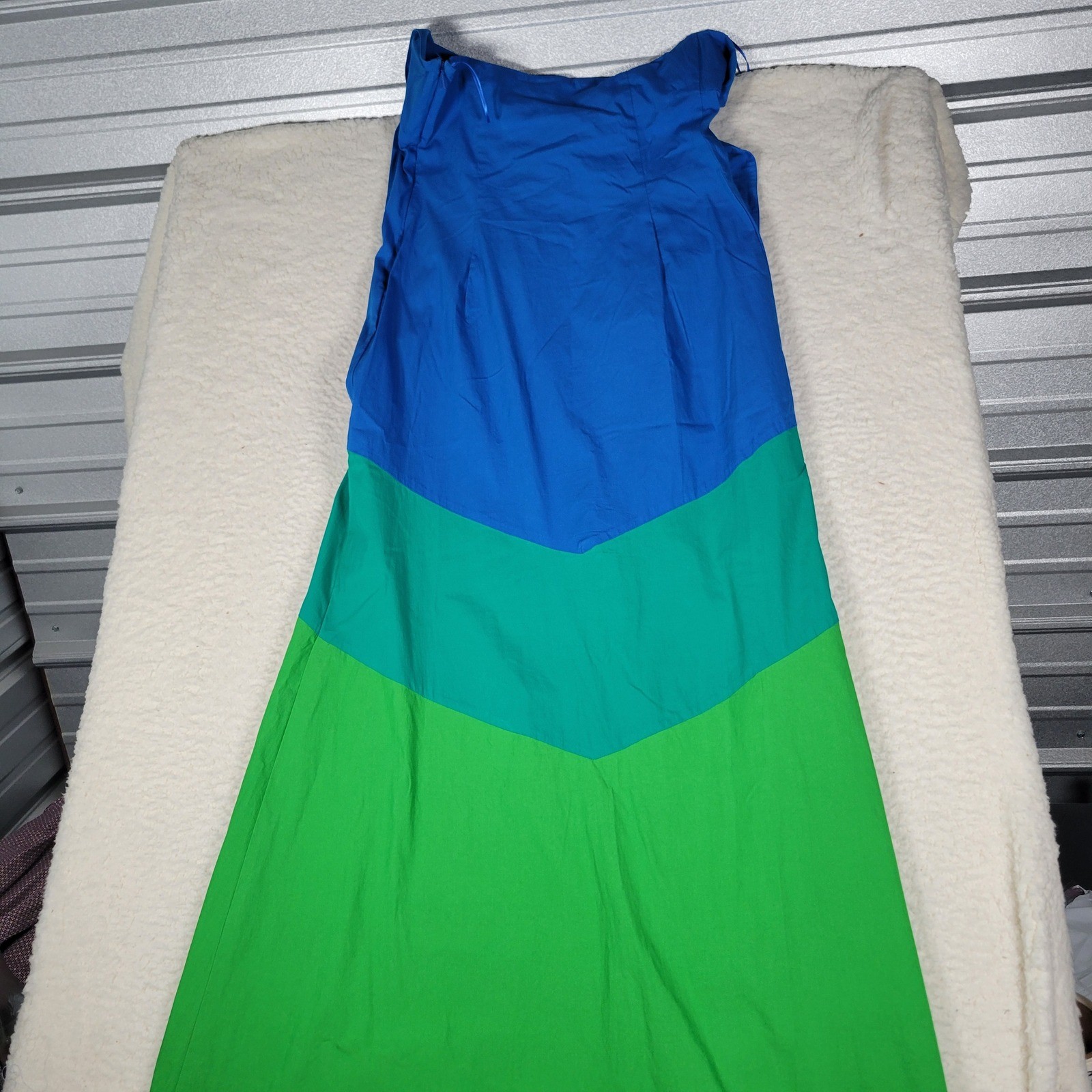 Simon Miller Mango Dress Womens S Blue Green Colorblock Strapless Wrap Midi Knot