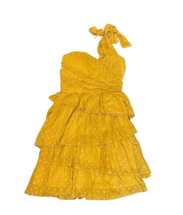 “ORANGE” Yellow One-Shoulder Ruffle Dress Size: Small