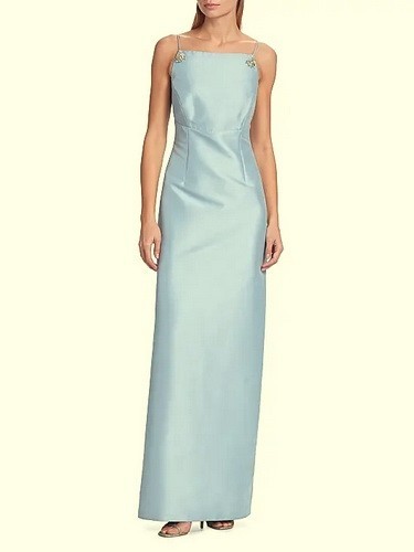 Sachin & Babi Glacial Blue Pryce Crystal Strap Mikado Column Gown Size 12 $795