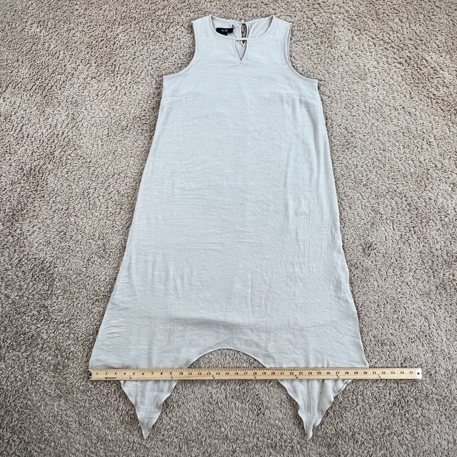 AGB Beige Sleeveless Crew Neck Lined Midi Sundress Womens M Keyhole Crew Neck