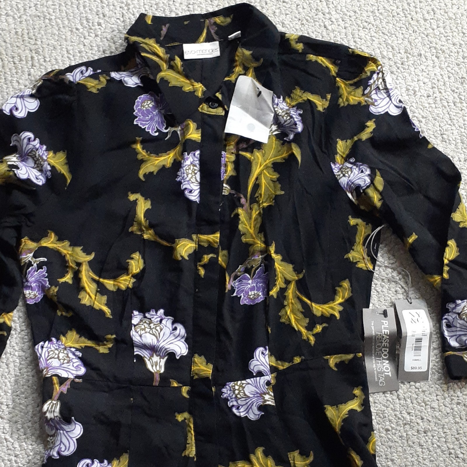 Eva Mendes Black Floral Button-Front Collared Maxi Shirtdress Size XS