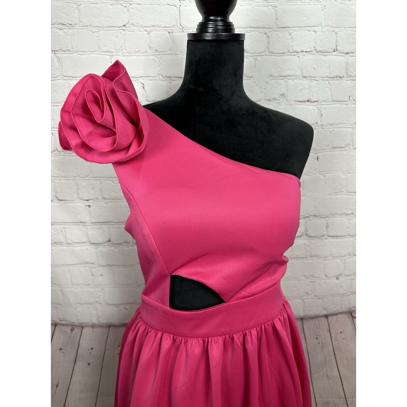 Miss Ord formal party prom wedding pink one shoulder long maxi dress, sz M, NWT