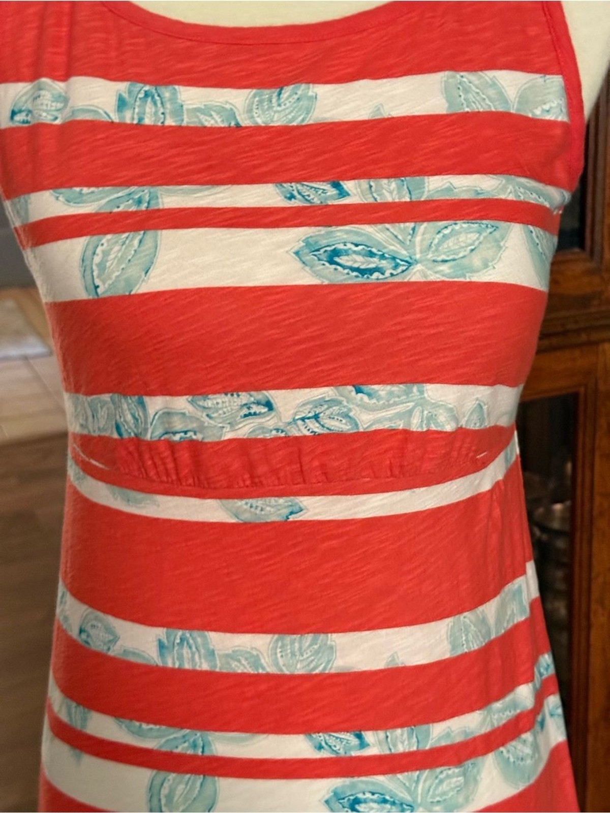Tommy Bahama Coral, White & Light Blue Striped Tank Dress 100% COTTON