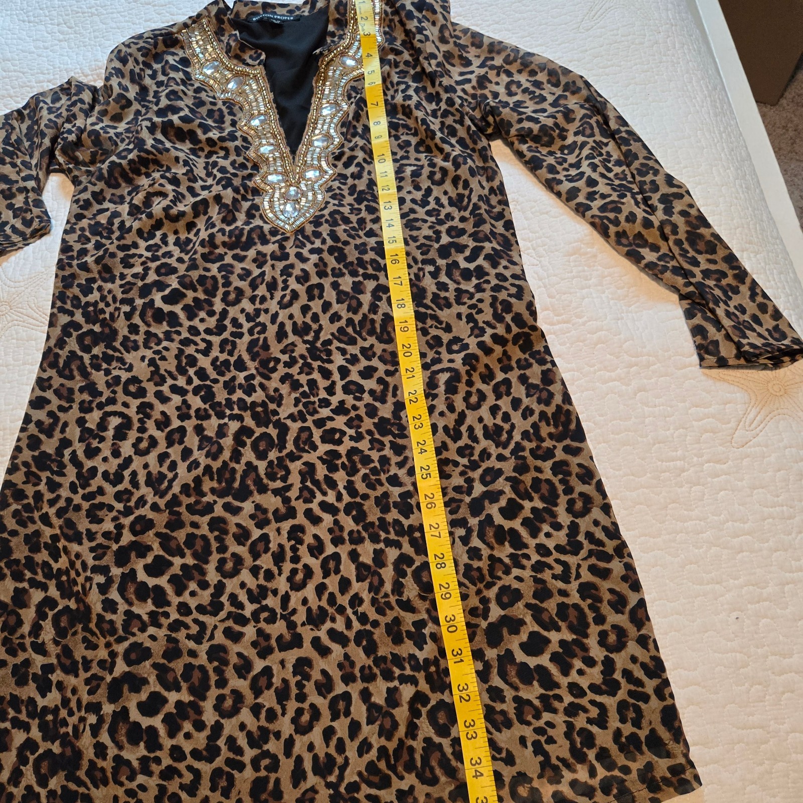Boston Proper sheath dress large sequins at collar animal print size medium