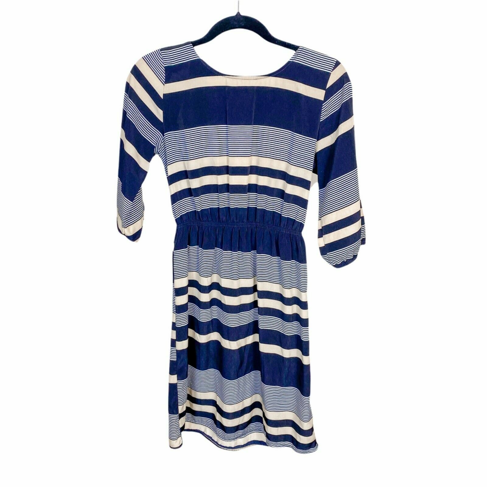 Needle & Thread Navy Gold Striped Fit and Flare Above Knee Dress Size Small
