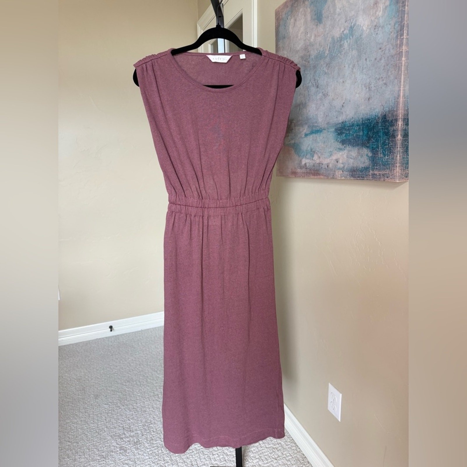 Soft Joie Linen Blend Midi Dress Mauve Sleeveless Cutout Back Women’s XS