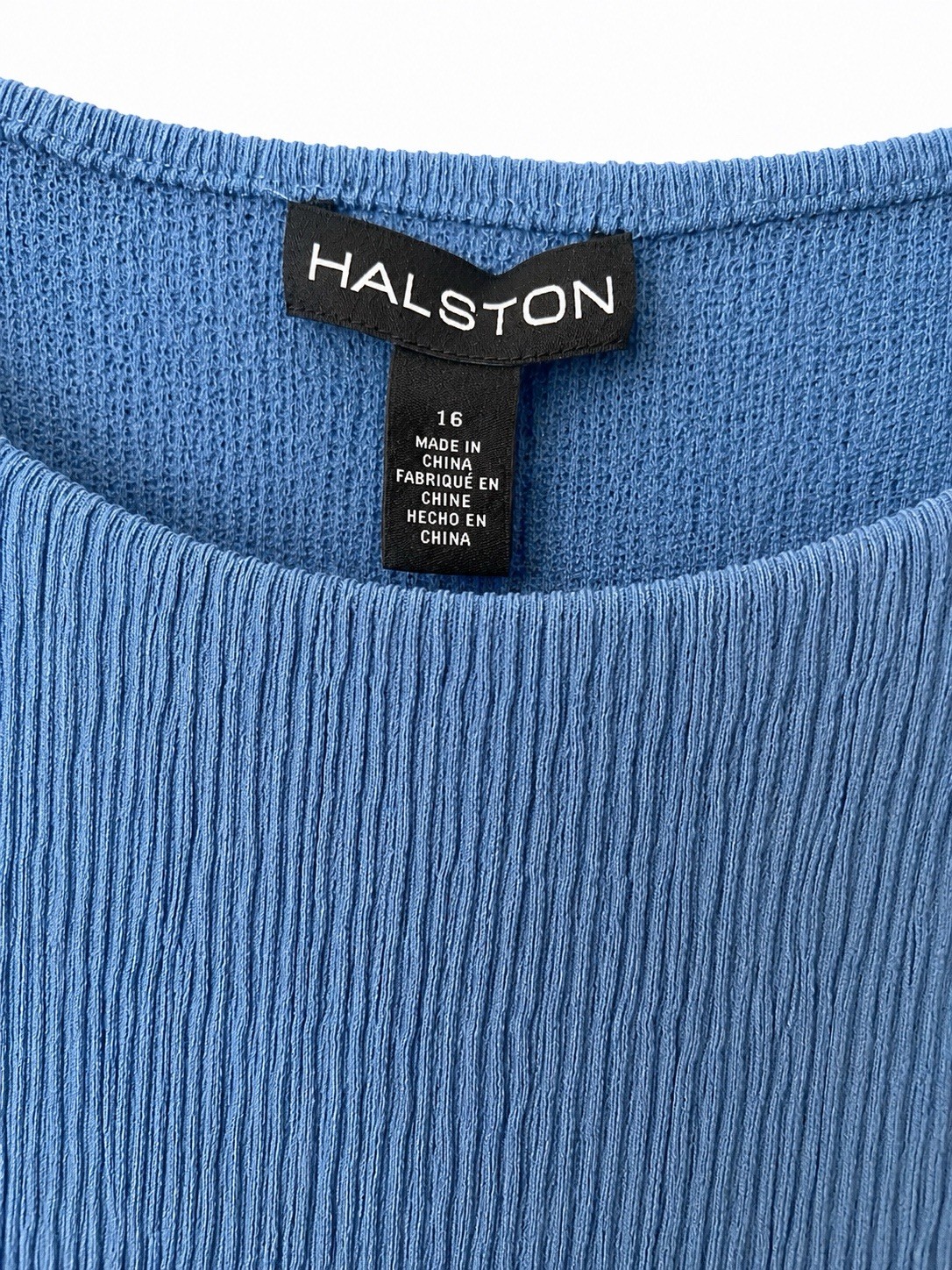 Halston Blue Solid Boat Neck Sleeveless Sheath Dress Buckle Knee Knit 16