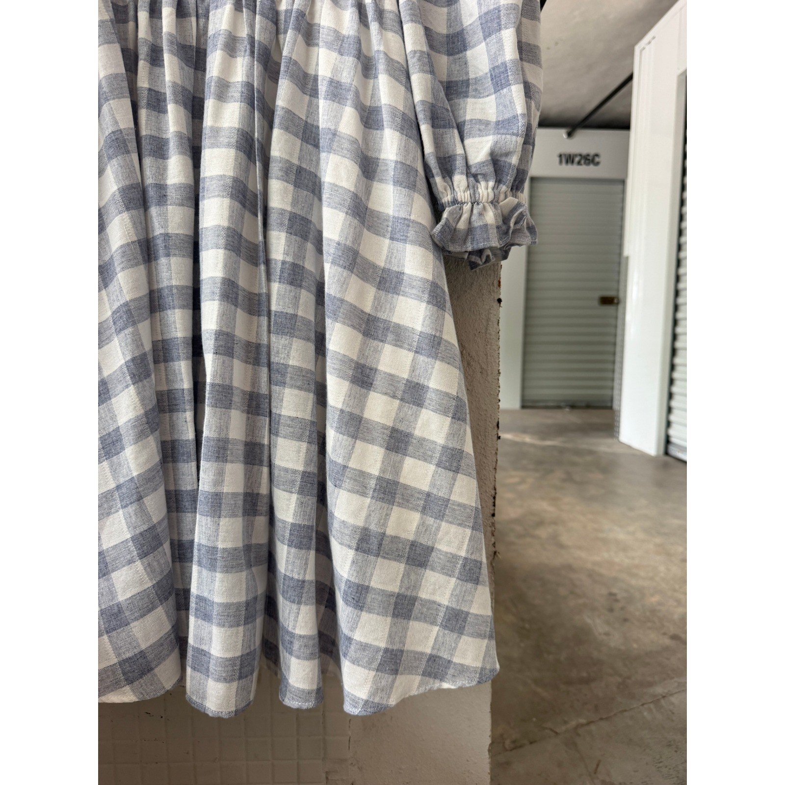 Storia Blue Gingham Puff Sleeve Babydoll Mini Dress Square Neck JD2443A Medium