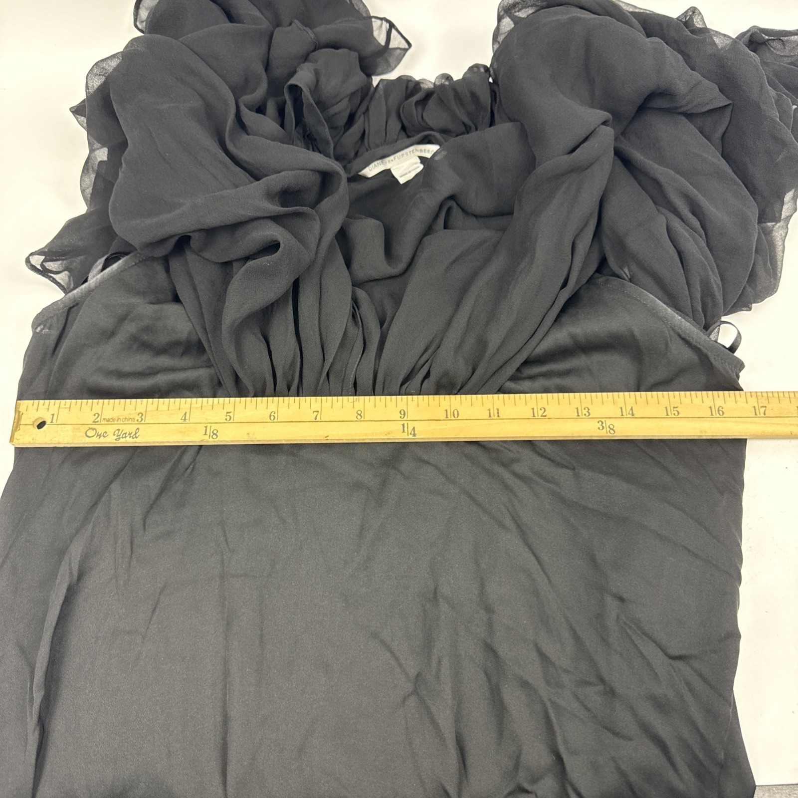 Diane von Furstenberg Semi Sheer Silk Long Sleeve Knee Length Black Dress Small