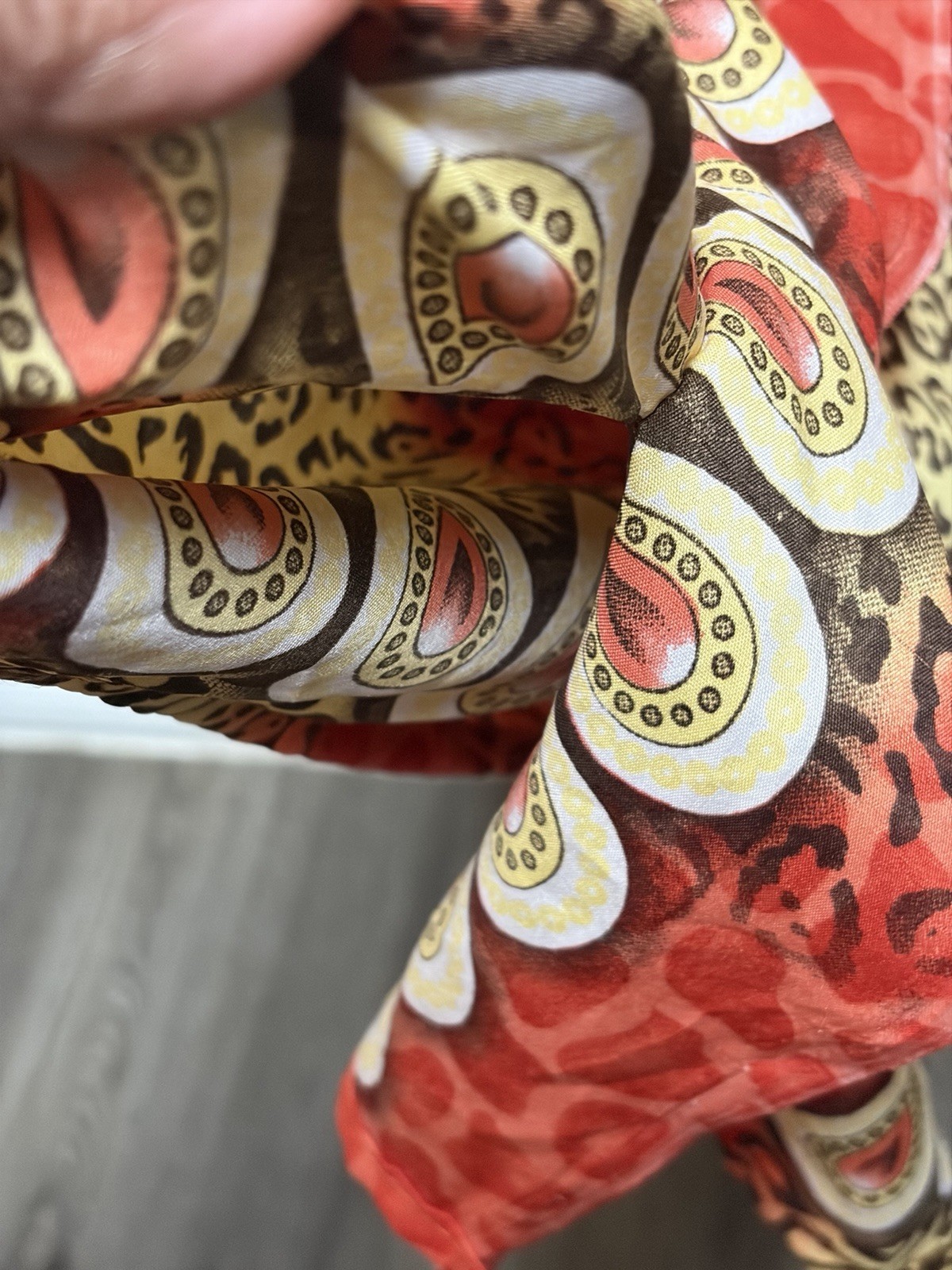 American Leisure Red Brown Beige Animal Print Kaftan Dress Round Neck Long One